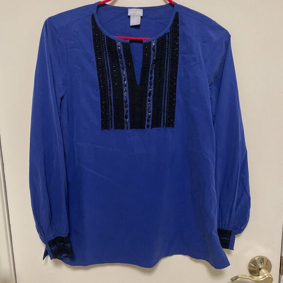 Chicos Size Small (0) Embellished Colorblock Top Seafaring Blue Party Top - Picture 1 of 6